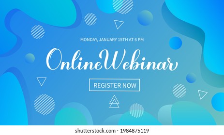 Online webinar announcement web banner. Distant education via internet. Blue abstract background. Vector template for social media, mobile app, etc.