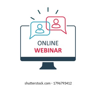 Online Webinar Communication, Internet Web Conference, Distance Education, Online Course, Video Lecture, Work From Home Icon With People Icon – Stock Vector