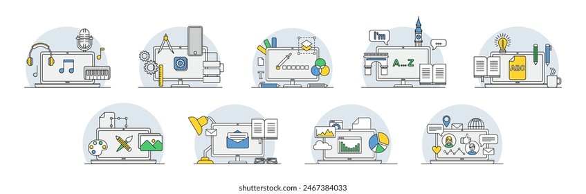 Online Webinar and Computer Course Training Vector Set