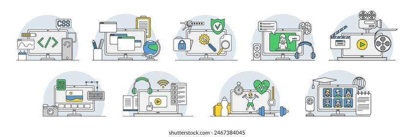 Online Webinar and Computer Course Training Vector Set