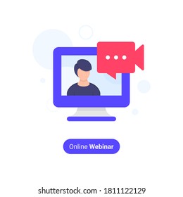 online webinar concept, online course, video lecture,training test,work from home, conference graphic design vector flat illustration
