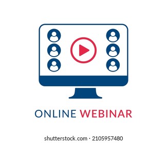 Online webinar concept, online learning, web conference, distance education, online course, video lecture, work from home icon with student and multimedia video play button