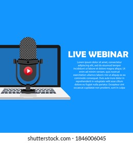 Online webinar concept for websites and businesses with a microphone and a connect button. Vector EPS10