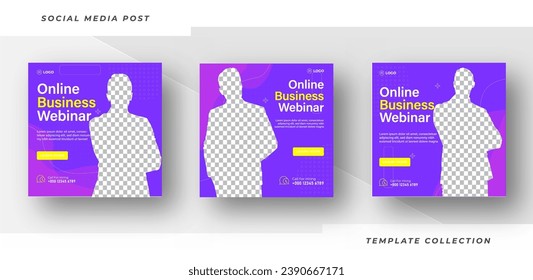 Online Webinar digital marketing Set , Corporate Business Promotion Social Media Business conference Web Banner, Square Flyer Design Template