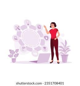 Formación educativa en webinar en línea para motivación personal. El icono de Business en la pantalla virtual. Ilustración plana vectorial moderna de tendencia