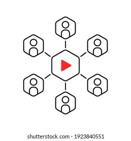 online webinar or group video conference. concept of family subscription on web cinema. outline style trend modern simple mobile e-learning app logotype design element isolated on white background