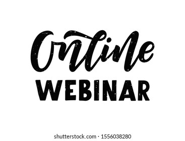 Online webinar hand drawn lettering. Template for logo Vector illustration.