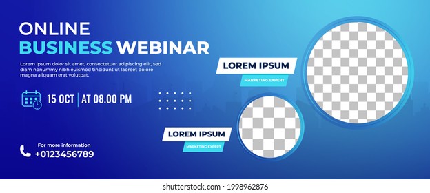 Online webinar horizontal template banner design. Modern banner design with place for the photo. Usable for banner, cover, and header.