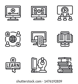 Online webinar icon set. Outline set of 9 online webinar vector icons for web design isolated on white background
