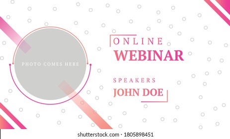 Online webinar landing page template. Vector banner mock up for business conference announcement. Abstract blue halftone dotted minimal background