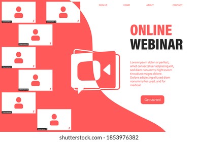 Online webinar, meeting. Webinars and web meetings at the level of colleagues, modern education. Vector illustration