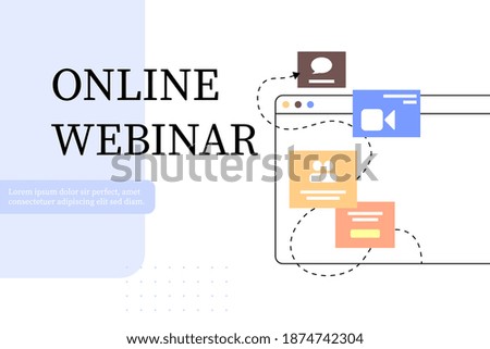 Online webinar, meeting. Webinars and web meetings at the level of colleagues, modern education. Vector illustration