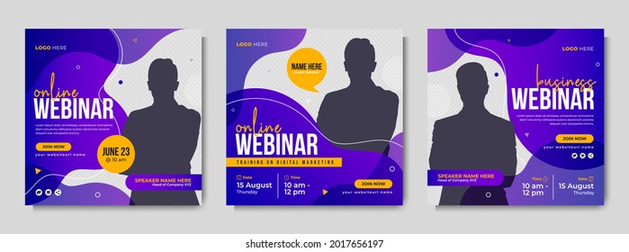 Online Webinar Social Media Post Template Design. Corporate Conference, Workshop, Seminar, Meet Up, Business Meeting, Event And Training Marketing Flyer Or Banner Cover With Abstract Background.