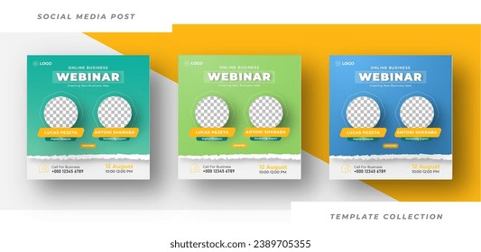 Online Webinar Social Media Post Set , Corporate Business Promotion Social Media Business conference Web Banner, Square Flyer Design Template