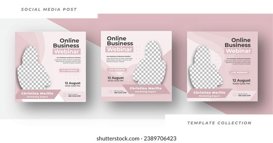 Online Webinar Social Media Post Set , Corporate Business Promotion Social Media Business conference Web Banner, Square Flyer Design Template