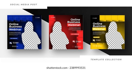 Online Webinar Social Media Post Set , Corporate Business Promotion Social Media Business conference Web Banner, Square Flyer Design Template