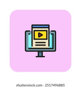 Online webinar vector line icon. Modern technologies, studying, online. Vector illustration can be used for topics like education, qualification, HR