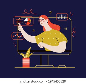 Online webinar, online video training, tutorial podcast concept. Flat style vector illustration.