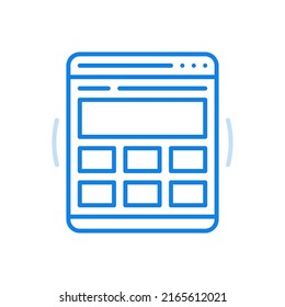 Online website builder vector line icon. Design interface homepage of blanks for online assembly creative sites. Buttons with rectangular bars activate search and custom navigation.