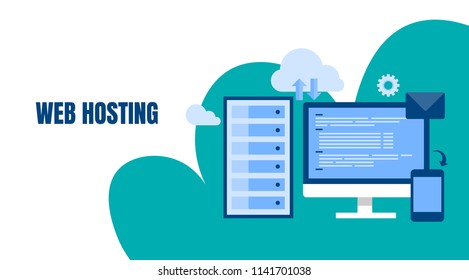 Online website hosting, web hosting server, cloud computing concept flat design