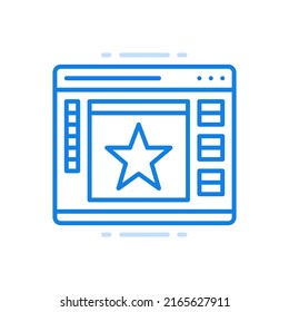 
Icono de línea vectorial de clasificación de sitios web en línea. Evaluación cualitativa de los servicios prestados por los clientes. Página web con centro de estrellas. La satisfacción de las empresas de Internet opina al consumidor sobre la aplicación.