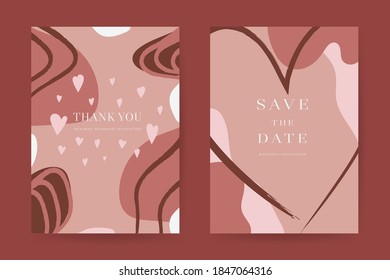 Plantilla vectorial de invitaciones de boda en línea. Guarda la fecha, gracias a las tarjetas, RSVP, tarjetas de aniversario de bodas digitales. Diseño electrónico de tarjetas de boda para la celebración de la boda. Ilustración vectorial.
