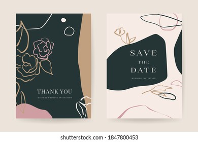 Online wedding invitations vector template. Save the date, Thank you cards, RSVP, digital wedding anniversary cards . Electronic wedding card design for wedding celebration. Vector illustration.