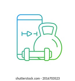 Online weightlifting exercises training gradient linear vector icon. Health improvement, stamina and weight management. Thin line color symbols. Modern style pictogram. Vector isolated outline drawing