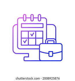 Online work calendar gradient linear vector icon. Schedule business dates and events. Tracker on computer. Events. Thin line color symbols. Modern style pictogram. Vector isolated outline drawing