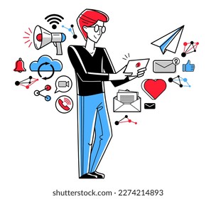 Ilustración de esquema vectorial de concepto de trabajo en línea, autónomo de trabajo virtual remoto o parte de un equipo de trabajo de coworking que trabaja a distancia.