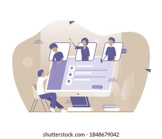 Online work conference. Distance job. Vector illustration with Web communication idea for telework, remote working and freelancing concept
