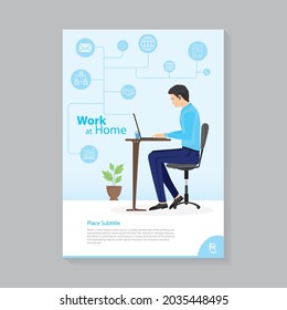 Online work at home poster, flyer, pamphlet,  brochure, cover design layout, vector template in A4 size