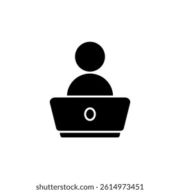 online work icon, person working on laptop, simple flat style, illustration, logo sign symbol pictogram template, for ui or ux isolated on white for mobile app, editable