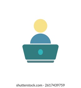 online work icon, person working on laptop, simple flat style, illustration, logo sign symbol pictogram template, for ui or ux isolated on white for mobile app, editable