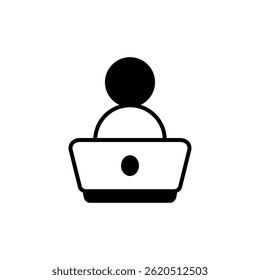 online work icon, person working on laptop, simple flat style, illustration, logo sign symbol pictogram template, for ui or ux isolated on white for mobile app, editable