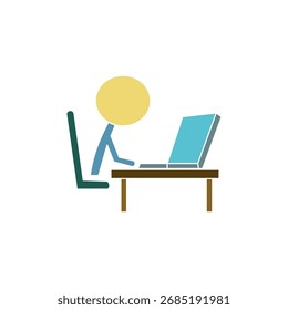 Icono de trabajo en línea, persona que trabaja en la computadora portátil, estilo plano simple, ilustración, Plantilla de pictograma de símbolo de signo de logotipo, para UI o UX aislado en blanco para App móvil, editable
