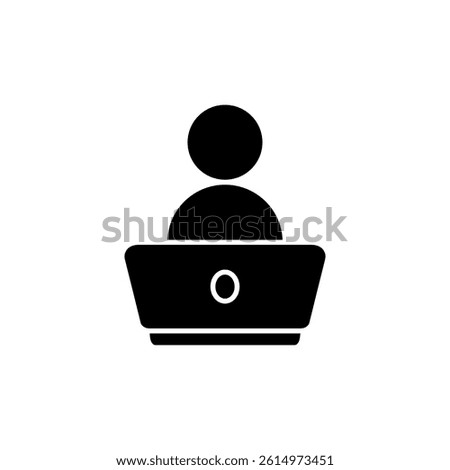 online work icon, person working on laptop, simple flat style, illustration, logo sign symbol pictogram template, for ui or ux isolated on white for mobile app, editable