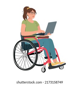 Trabajo en línea. Concepto de inclusión. Caricatura, autónomo, estudiante. Ilustración del vector