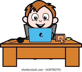 Online Work - School Boy Cartoon Character Vector Illustration
