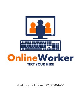 Online worker vector logo template. This design use human and people symbol. Suitable for construction business.