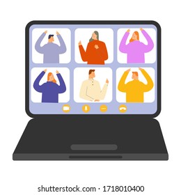 Online working with a business meeting held via a video conference call design concept.