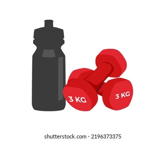 Online Workout Banner Concept With Cartoon Dumbbells Isolated On White Background. Vector Illustration