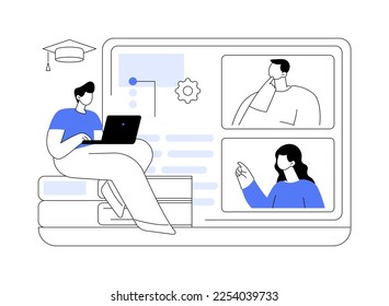 Online workshop abstract concept vector illustration. Digital workshop, online topic course, distance web learning, group video call, webcam laptop screen, educational webinar abstract metaphor.