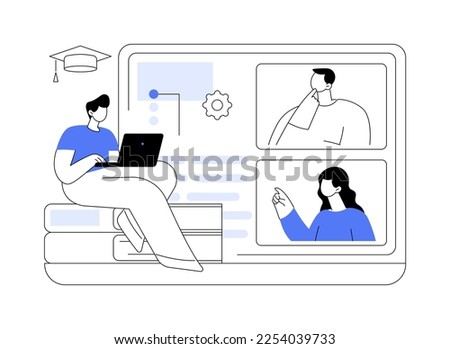 Online workshop abstract concept vector illustration. Digital workshop, online topic course, distance web learning, group video call, webcam laptop screen, educational webinar abstract metaphor.