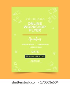 online workshop flyer design illustration with different icon for background, can be used for announcement purpose.