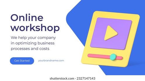 Online workshop video courses broadcast service for business optimization 3d landing page realistic vector illustration. Webinar internet conference corporate seminar education training e learning