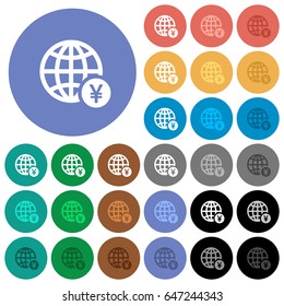 Online Yen payment multi colored flat icons on round backgrounds. Included white, light and dark icon variations for hover and active status effects, and bonus shades on black backgounds.