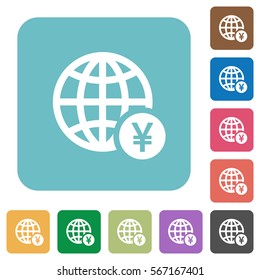 Online Yen payment white flat icons on color rounded square backgrounds