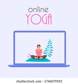 Online Yoga Concept with Laptop. Vector illustration. EPS10