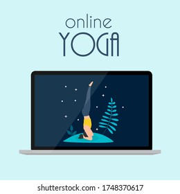 Online Yoga Concept with Laptop. Vector illustration. EPS10